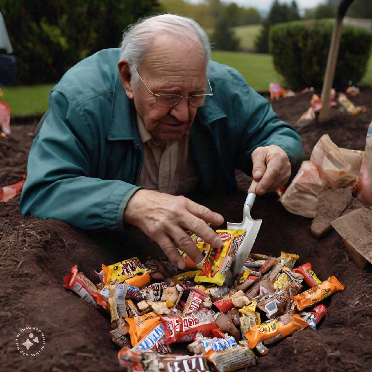 Man burying candy bars in the ground